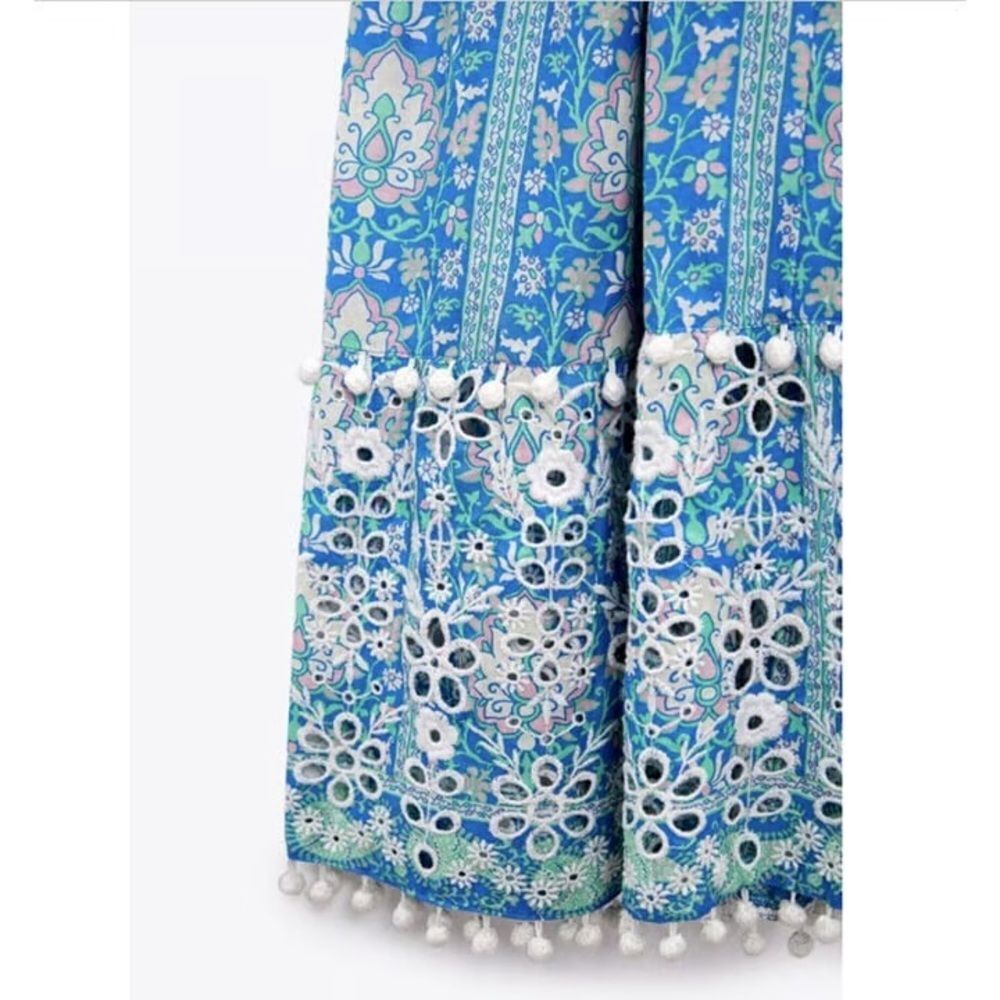 NWT Zara Floral Smocked Dress Size Large Blue - Picture 7 of 12